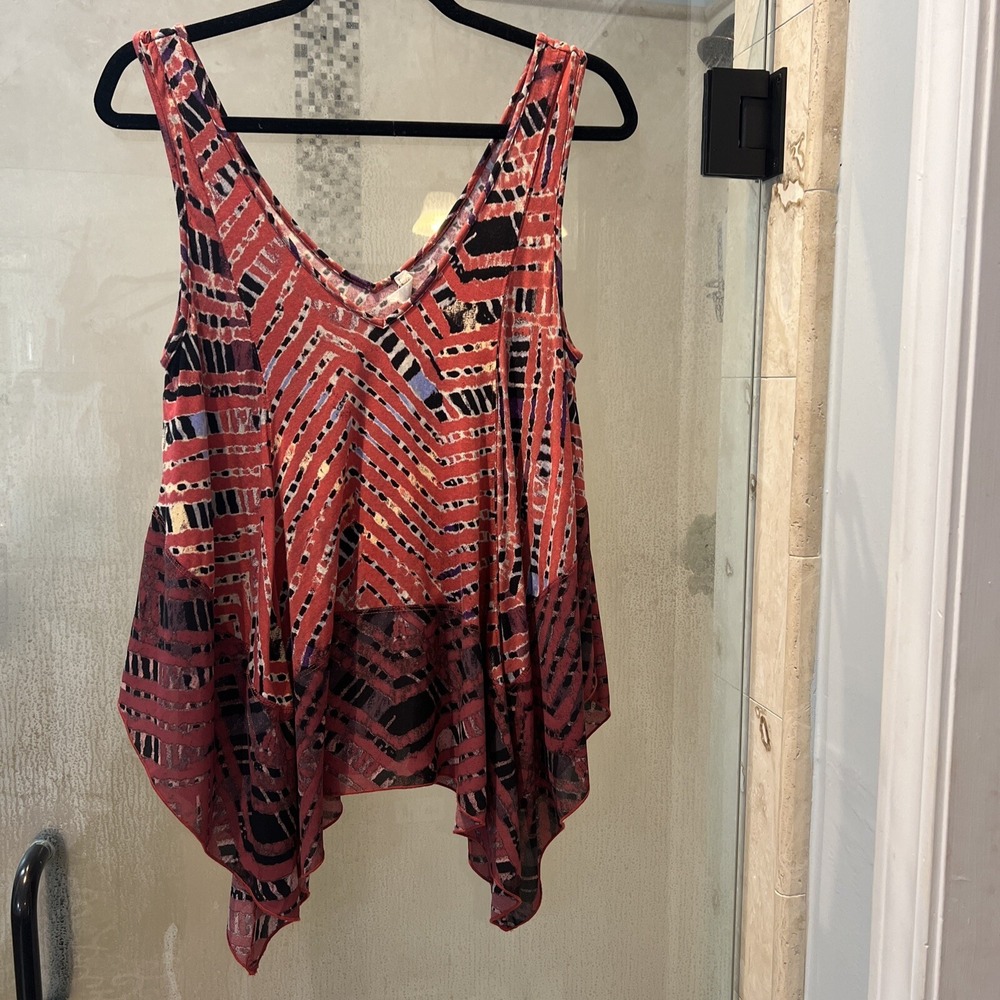Free People XS Count Me In Trapeze Tank Top Tunic Swing Boho Red Floral